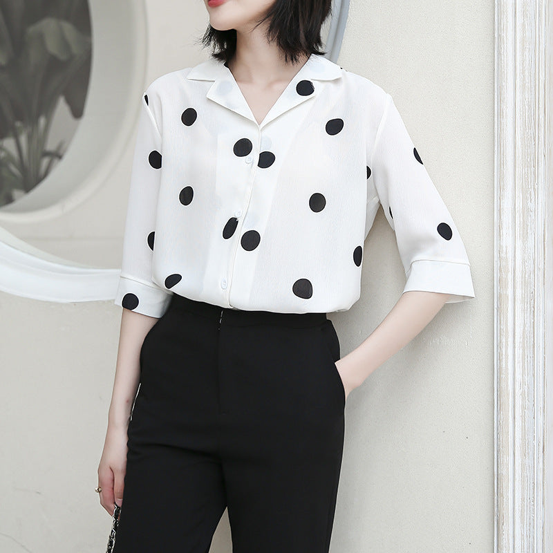 Summer Chiffon Dot Print Women Long Sleeves Shirts