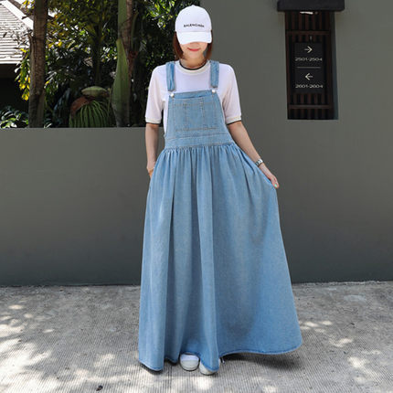 Casual Women Long Jean Suspender Dresses