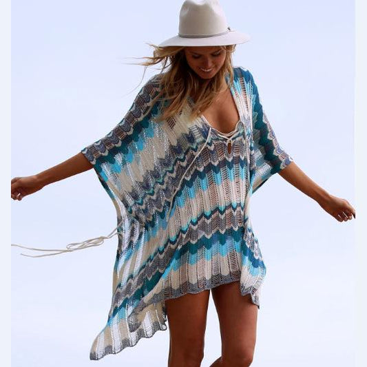 Women V Neck Knitting Beach Cover Ups-STYLEGOING