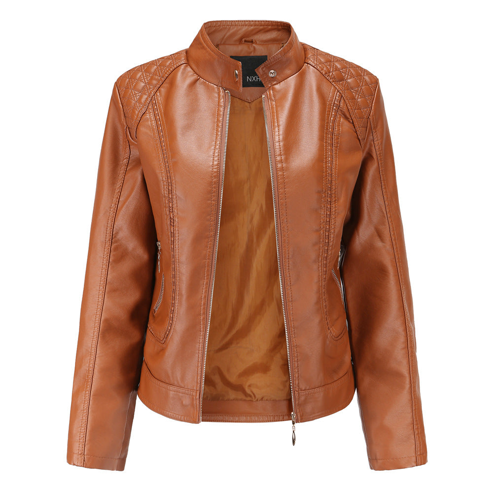 Women PU Leather Jacket Office Lady Coat