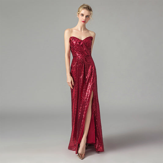 Sexy Women Red Strapless Long Evening Party Dresses