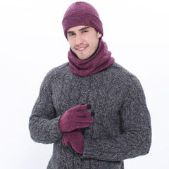 Winter Men's Warm Hats+Gloves+Scarf Sets