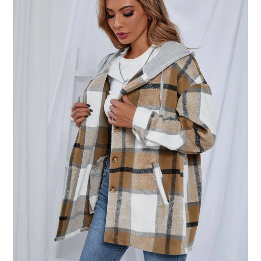 Leisure Women Plaid Hoodies Long Sleeves Shirts