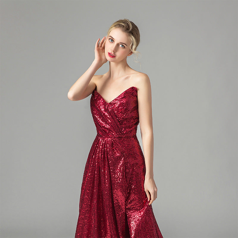 Sexy Women Red Strapless Long Evening Party Dresses