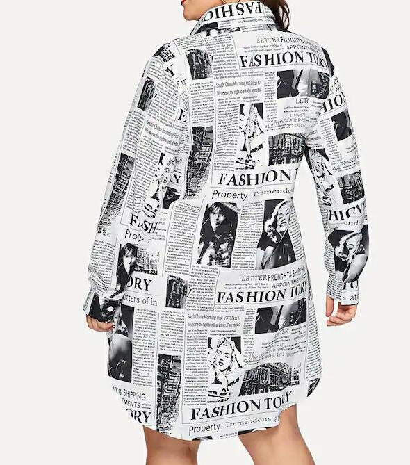 Women Newspaper Print Plus Sizes Short Shirt Dresses--Free Shipping at meselling99