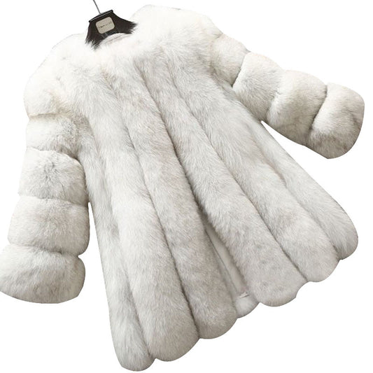 Artificial Fox Fur Women Winter Overcoat
