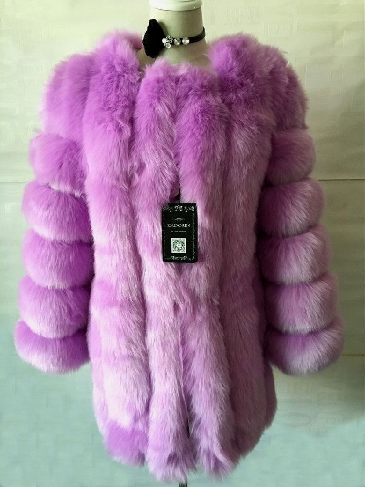 Artificial Fox Fur Women Winter Overcoat