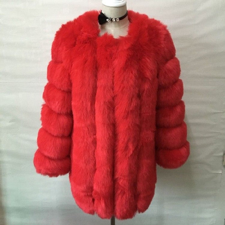 Artificial Fox Fur Women Winter Overcoat