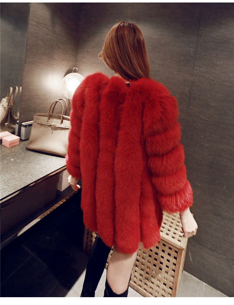 Artificial Fox Fur Women Winter Overcoat