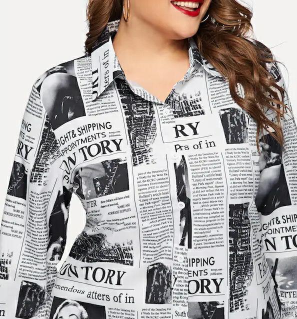 Women Newspaper Print Plus Sizes Short Shirt Dresses--Free Shipping at meselling99