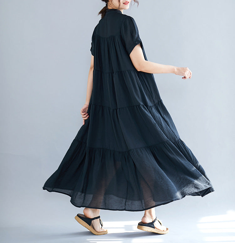 Summer Plus Sizes Black Elegant Long Dresses