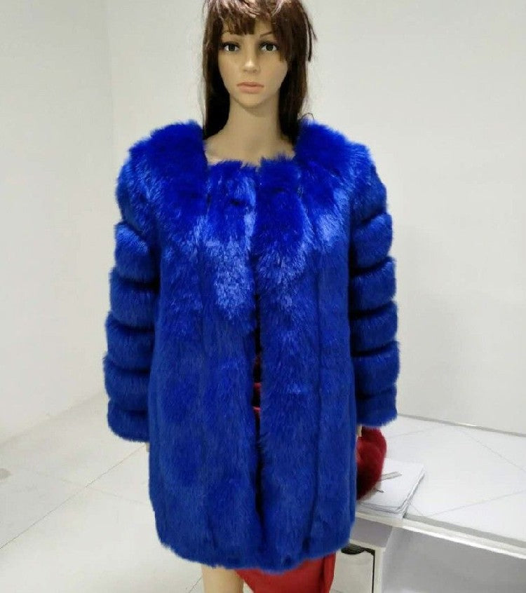 Artificial Fox Fur Women Winter Overcoat