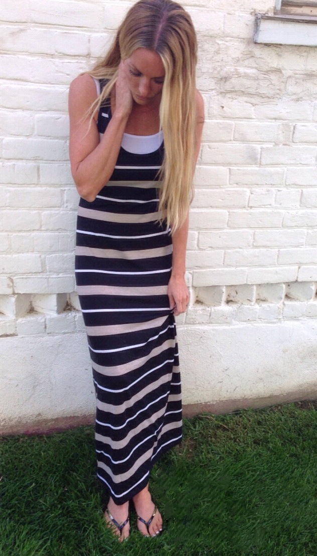 Summer Sleeveless Striped Long Dresses