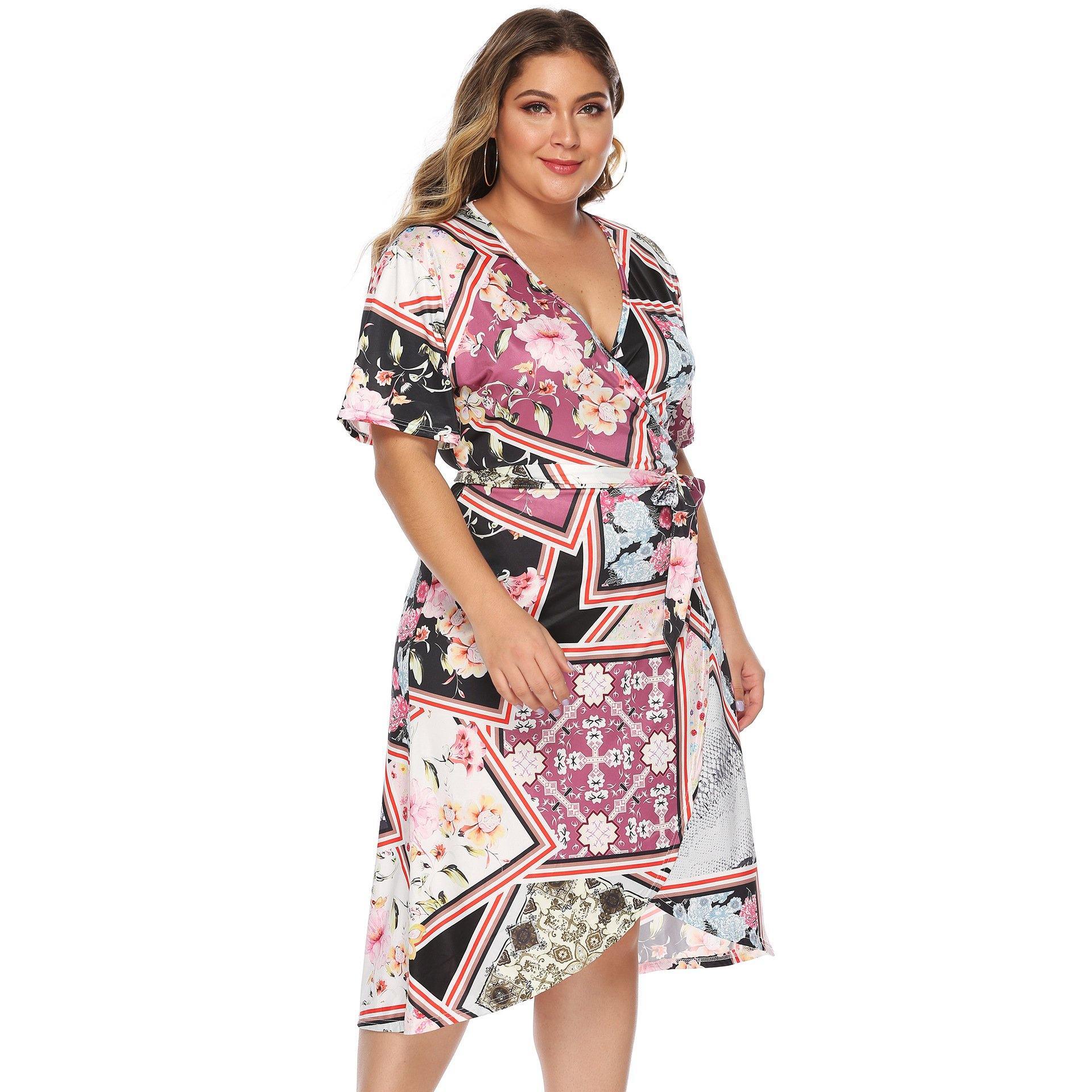 Women Plus Sizes Floral Print Summer Dresses-STYLEGOING