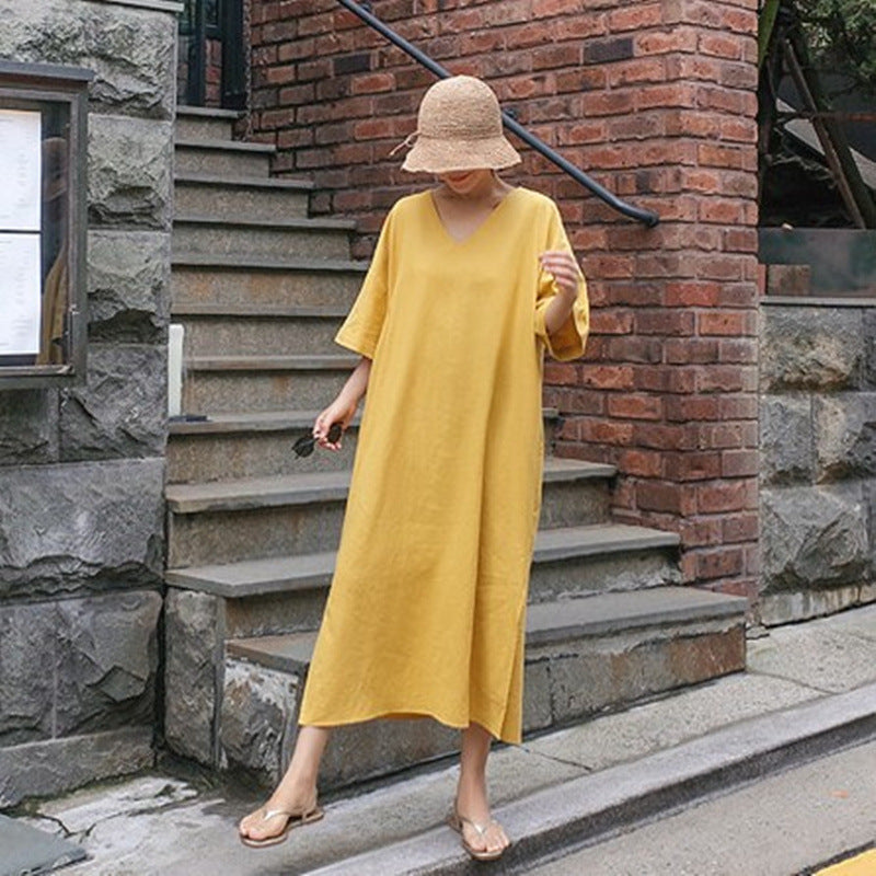 Simple Design Linen Women Cozy Dresses