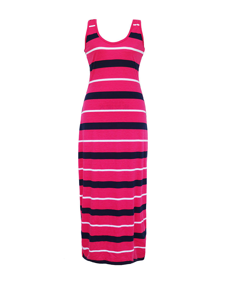 Summer Sleeveless Striped Long Dresses