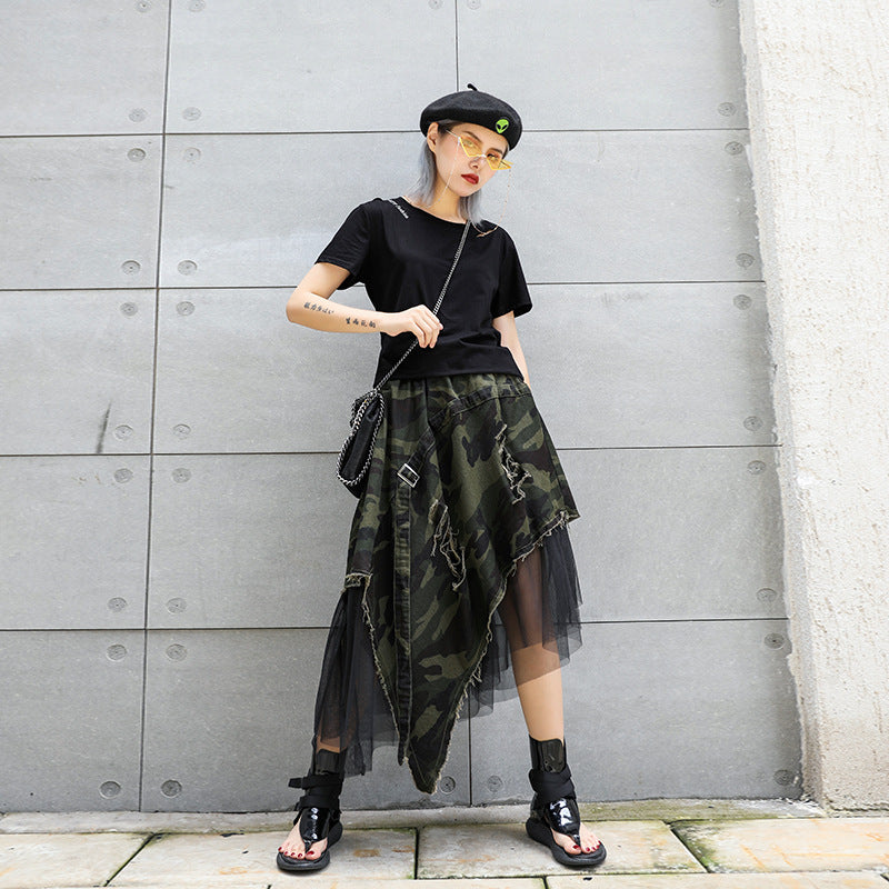 Vintage Camouflage Asymmetrical Summer Skirts for Women