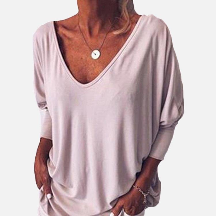 Women V Neck 3/4 Long Sleeves Button T-shirts Blouses-STYLEGOING