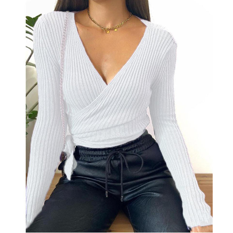 Sexy Long Sleeves Short Knitting Tops