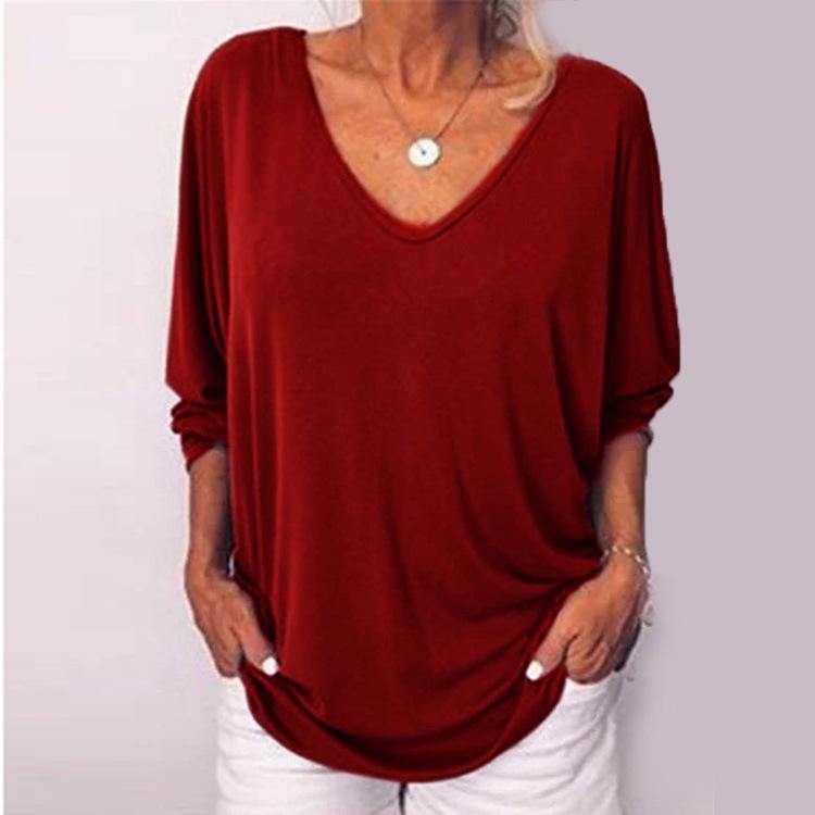 Women V Neck 3/4 Long Sleeves Button T-shirts Blouses-STYLEGOING