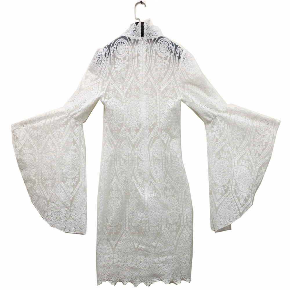 White Lace Trumpet Sleeves Women Party Dresses