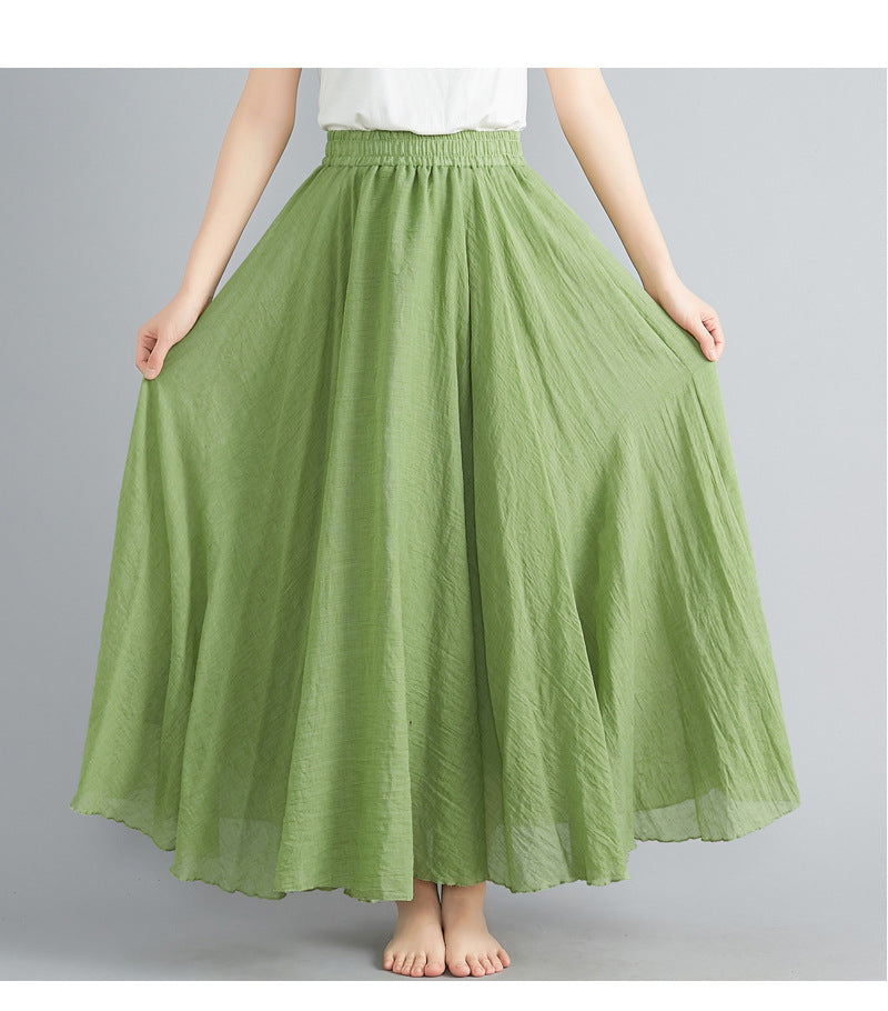 Casual Linen Elastic Waist A Line Skirts for Women