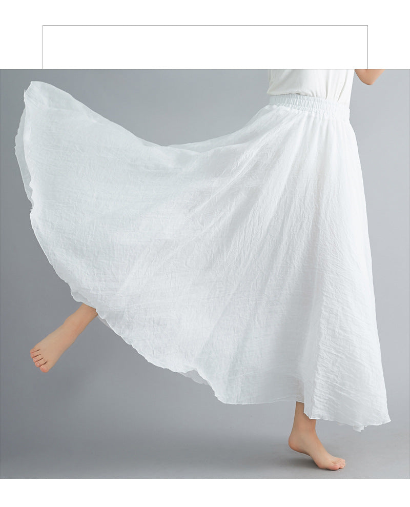 Casual Linen Elastic Waist A Line Skirts for Women