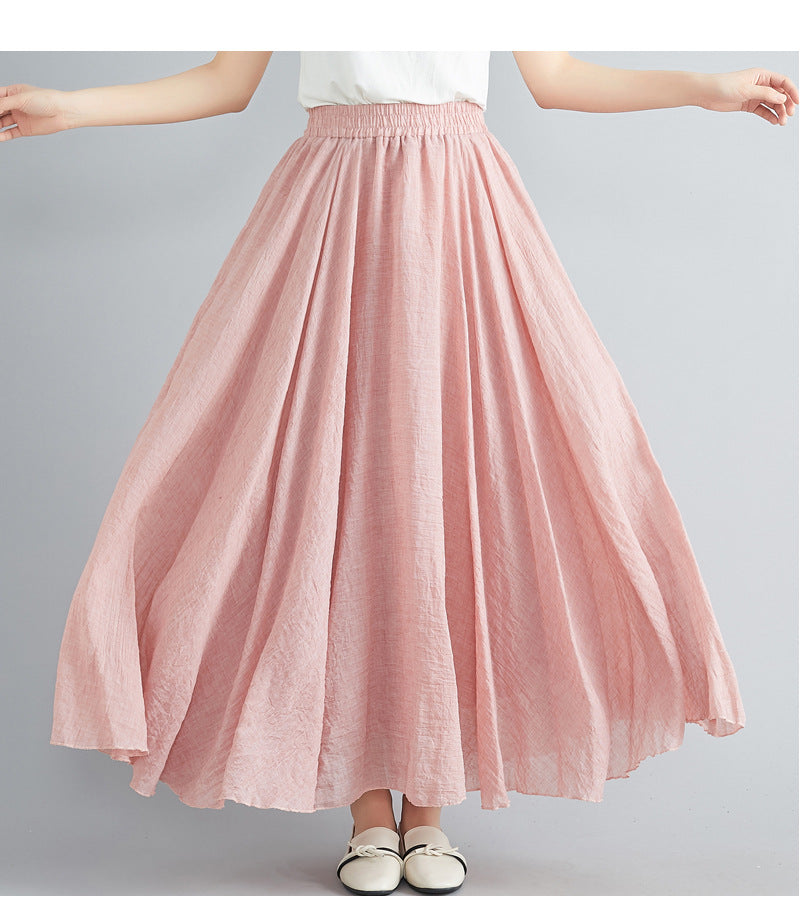 Casual Linen Elastic Waist A Line Skirts for Women