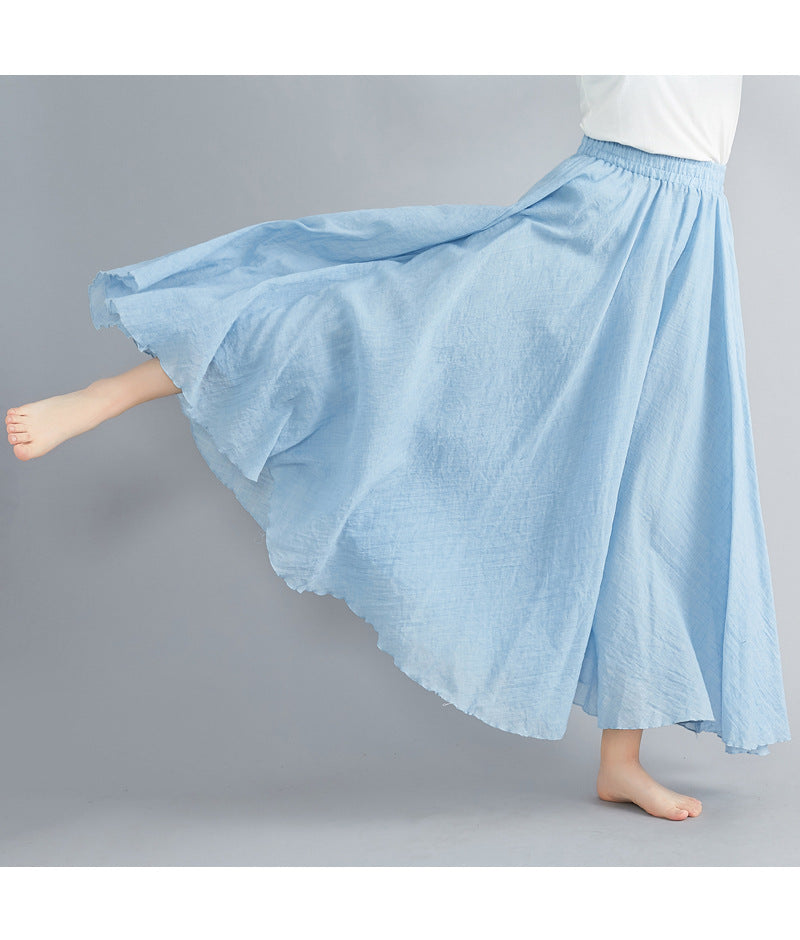 Casual Linen Elastic Waist A Line Skirts for Women