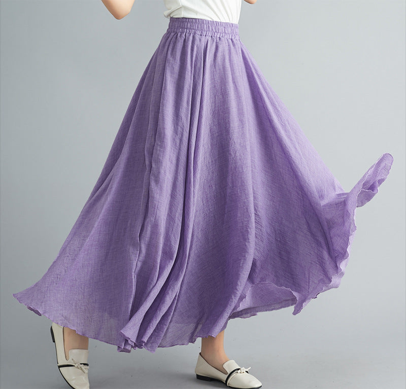 Casual Linen Elastic Waist A Line Skirts for Women