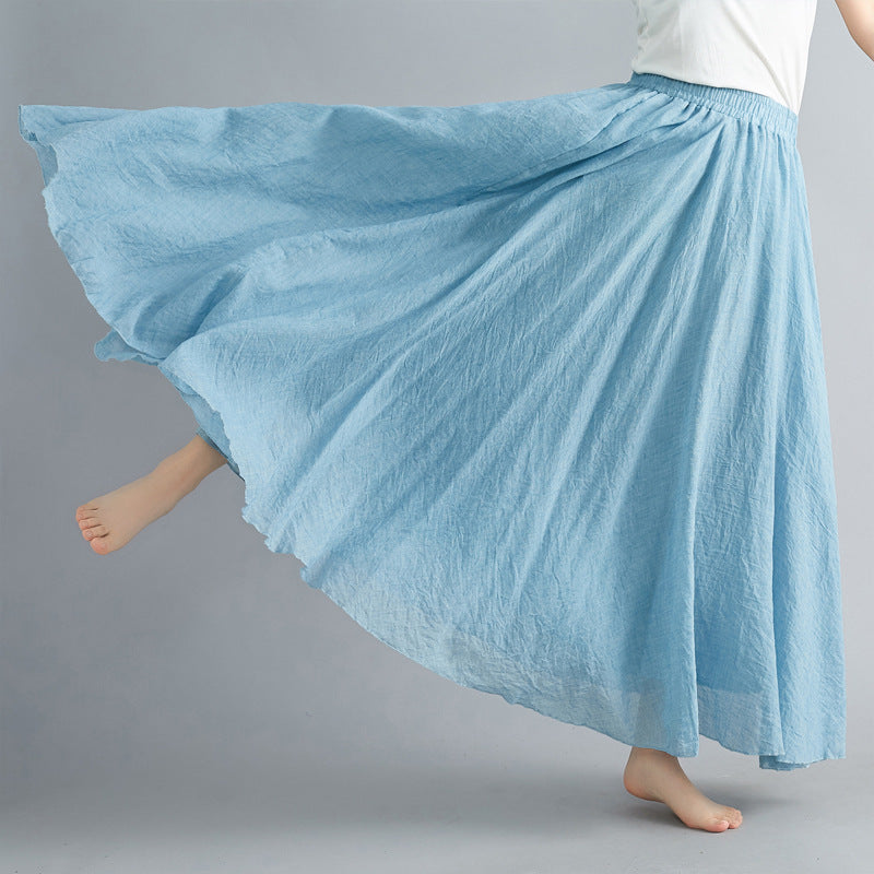 Casual Linen Elastic Waist A Line Skirts for Women