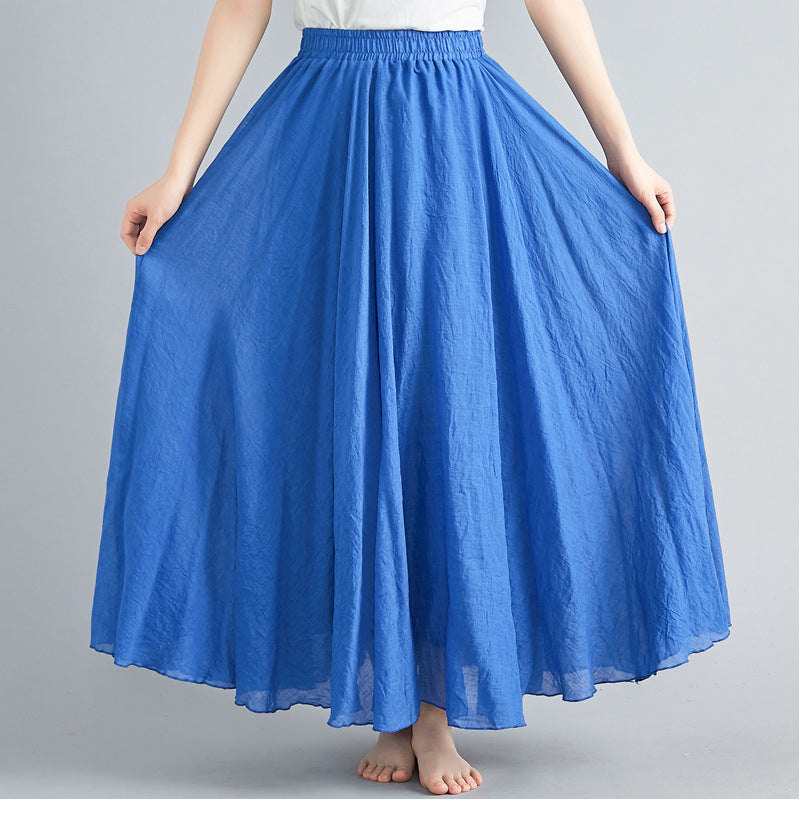 Casual Linen Elastic Waist A Line Skirts for Women