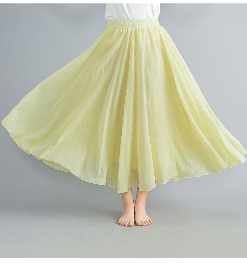 Casual Linen Elastic Waist A Line Skirts for Women