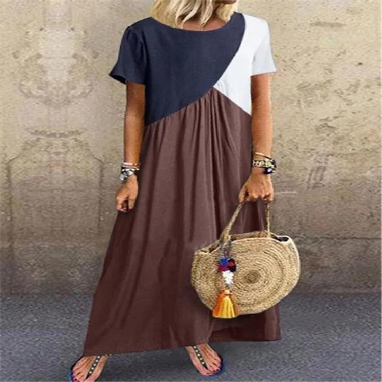 Women Plus Sizes Constract Color Long Dresses-STYLEGOING