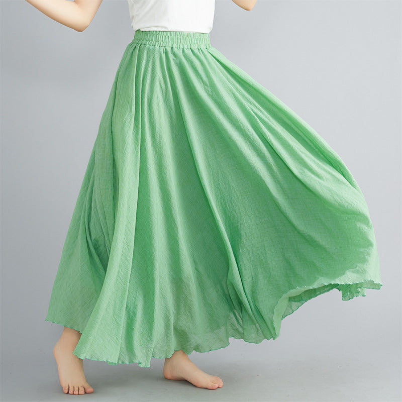 Casual Linen Elastic Waist A Line Skirts for Women