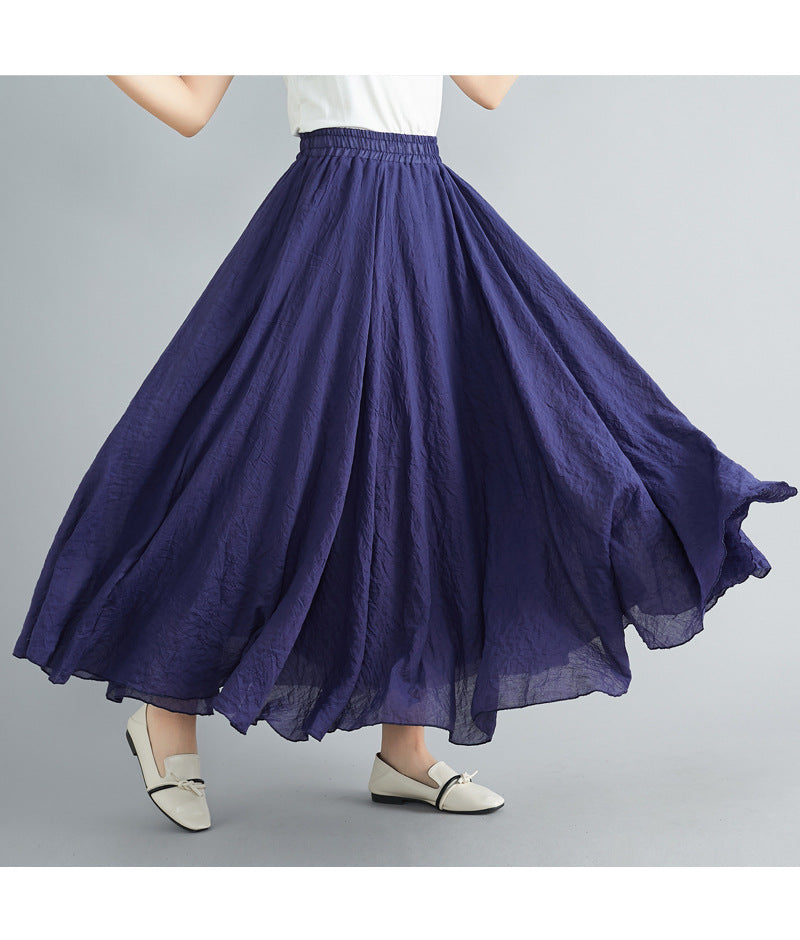 Casual Linen Elastic Waist A Line Skirts for Women