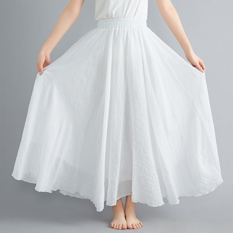 Casual Linen Elastic Waist A Line Skirts for Women