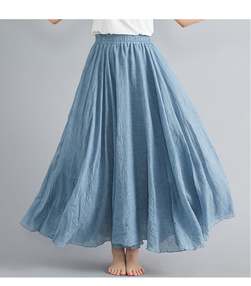 Casual Linen Elastic Waist A Line Skirts for Women