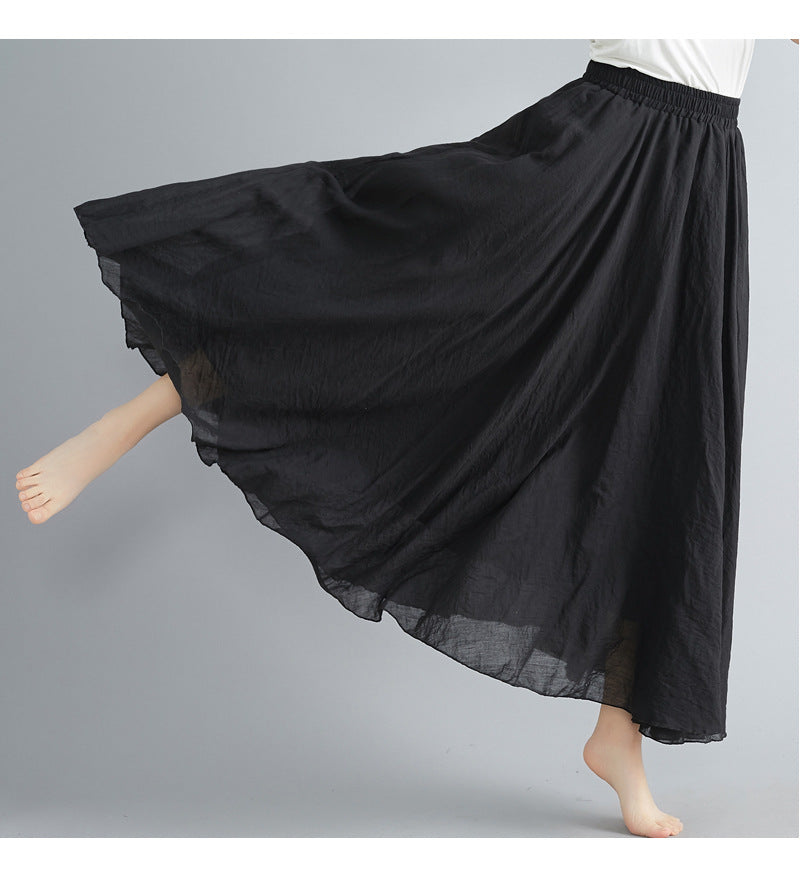 Casual Linen Elastic Waist A Line Skirts for Women