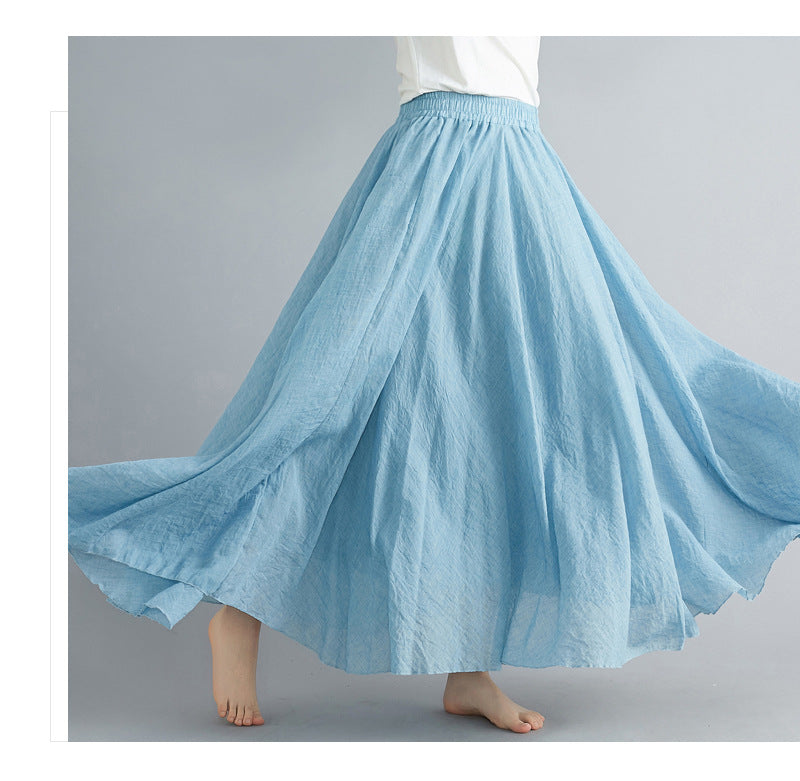 Casual Linen Elastic Waist A Line Skirts for Women