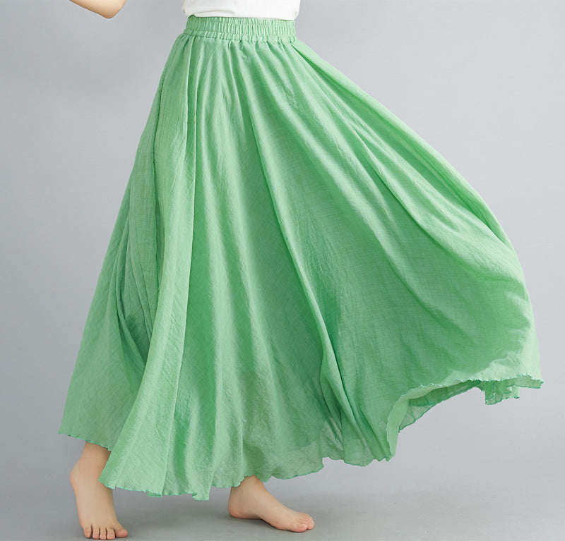 Casual Linen Elastic Waist A Line Skirts for Women