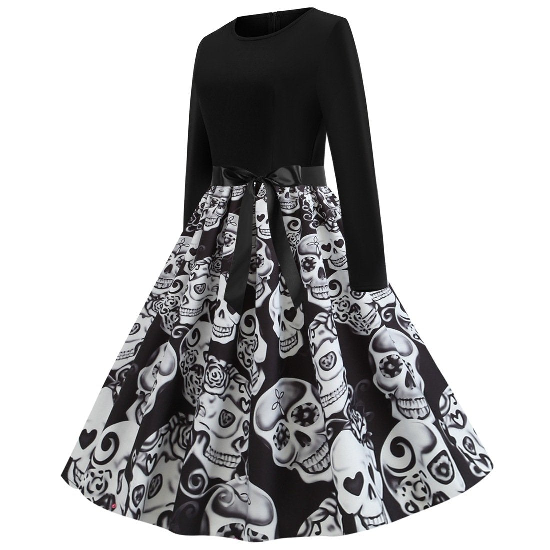 Happy Halloween Long Sleeves Round Neck Vintage Dresses-STYLEGOING