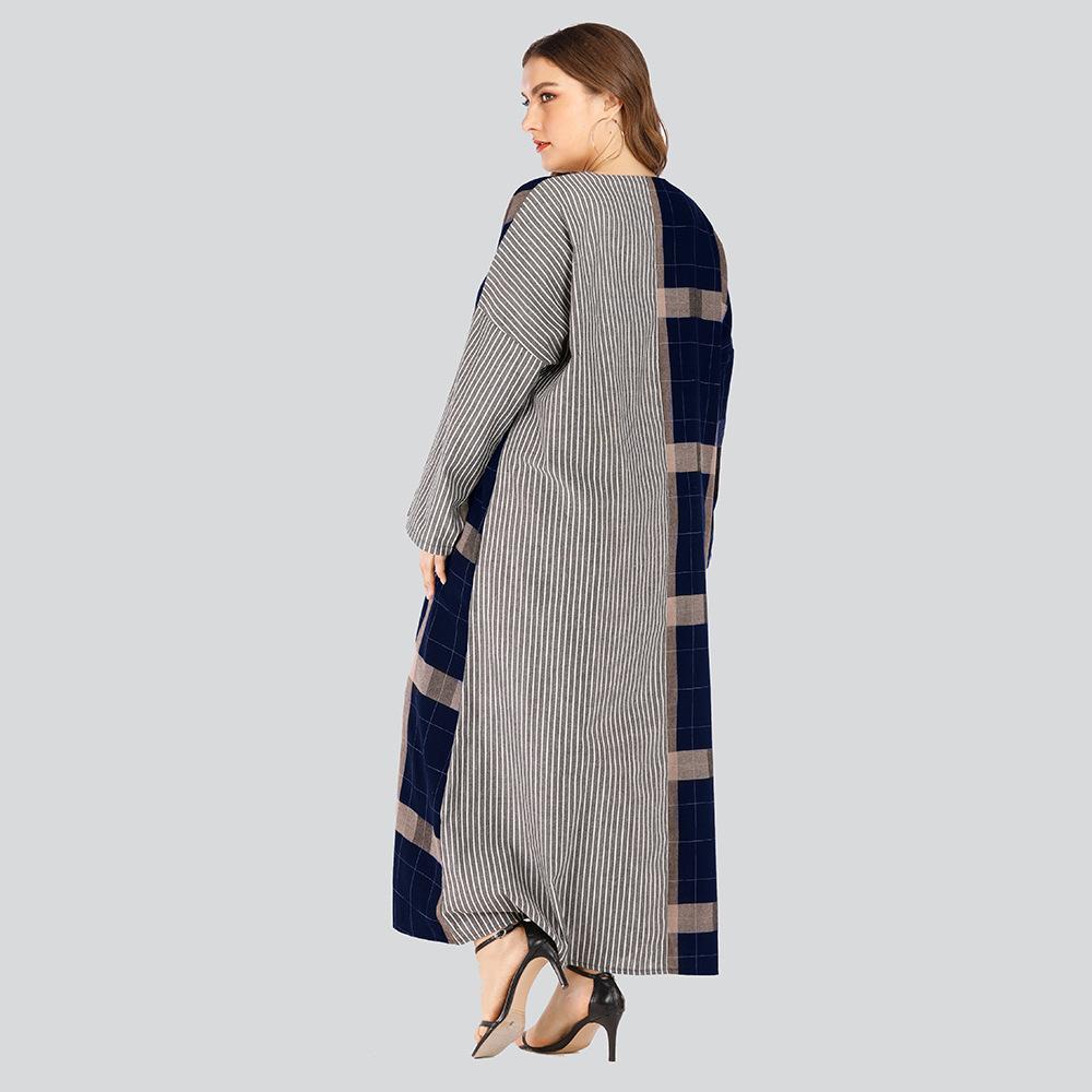 Plus Sizes Striped Causal Long Sleeves Fall Dresses-STYLEGOING