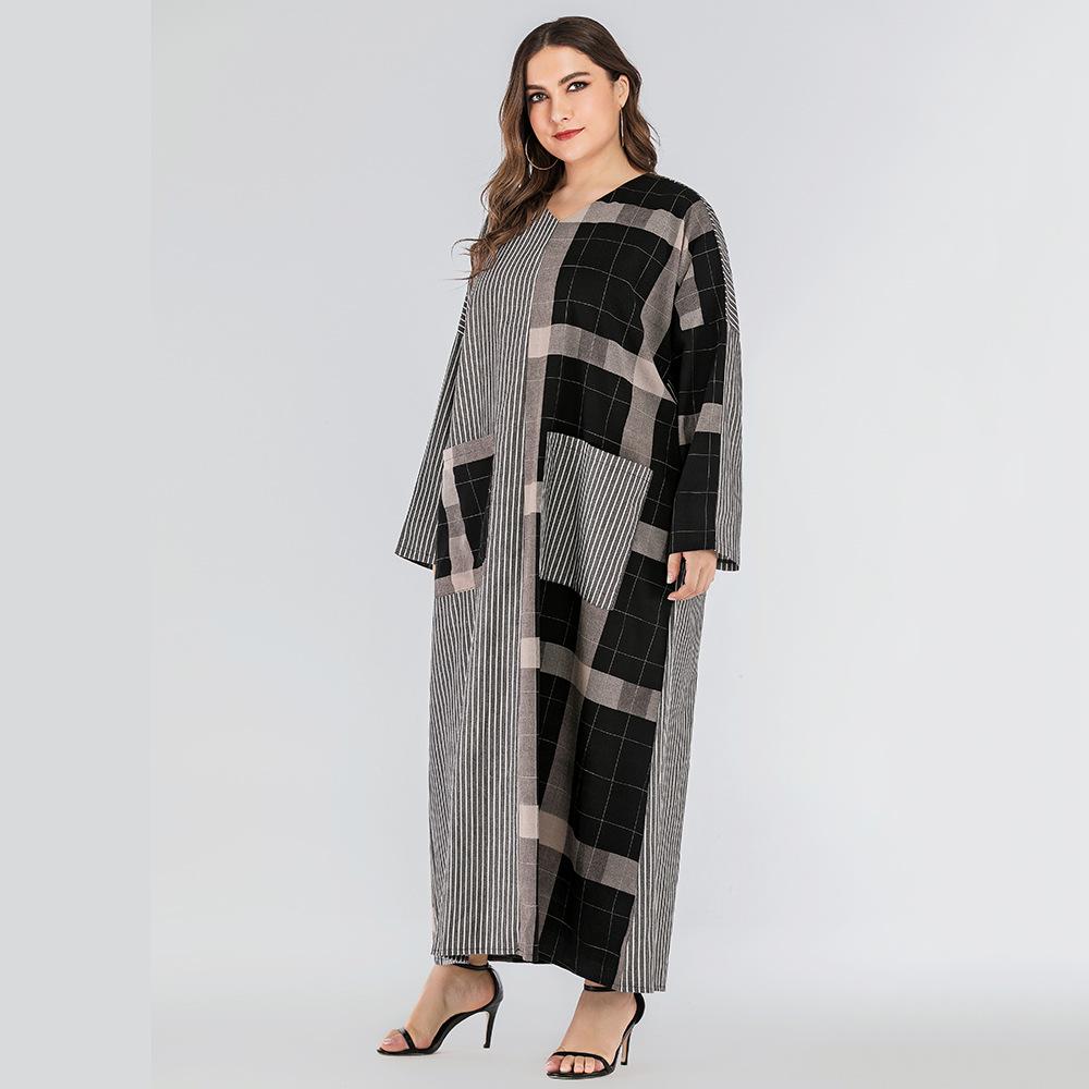 Plus Sizes Striped Causal Long Sleeves Fall Dresses-STYLEGOING