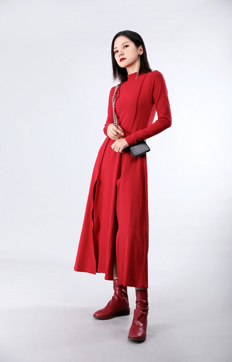 Women Split High Neck Irregular Fall Dresses