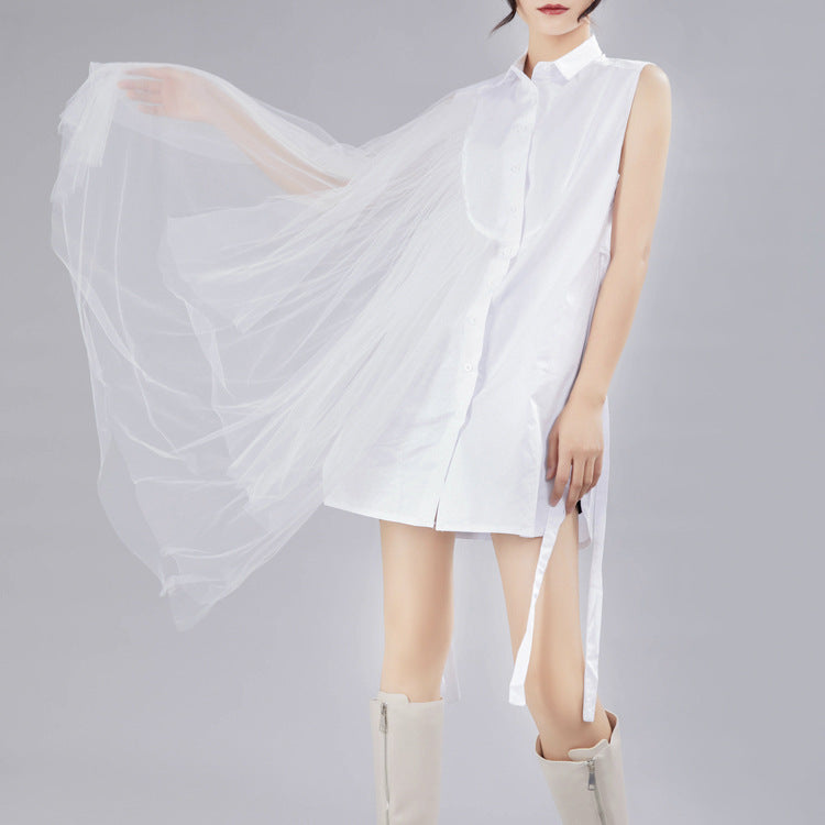 Designed Summer Irregular Tulle Sleeves Shirts Dresses