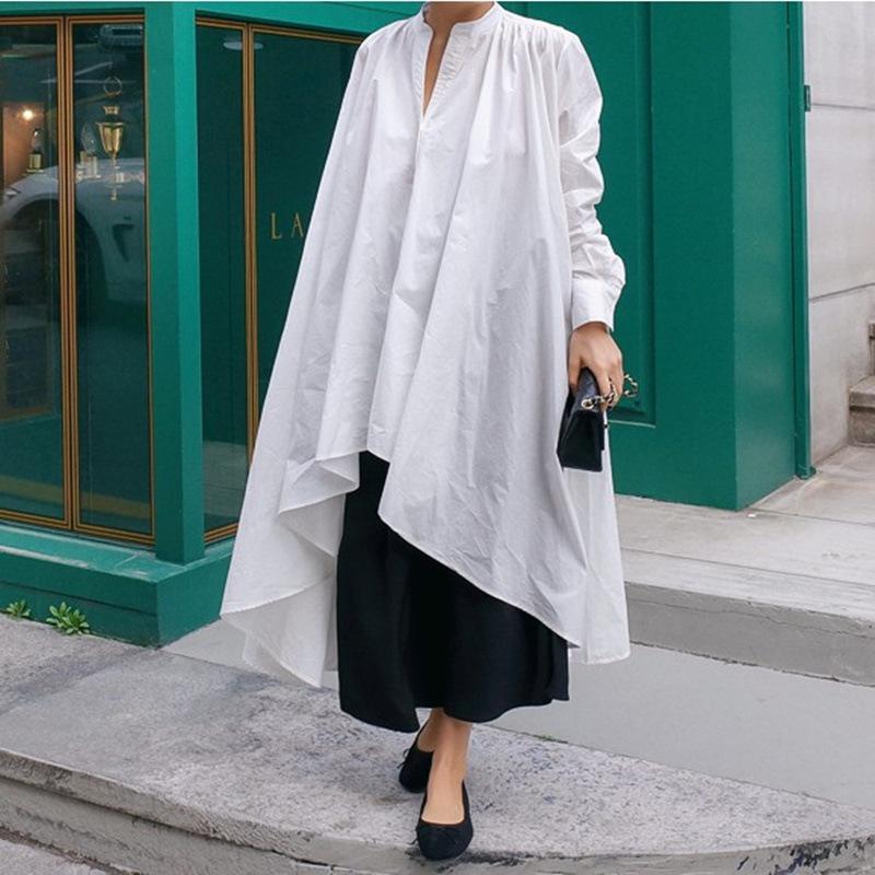 Women Irregular Long Sleeves Shirt Dresses-STYLEGOING