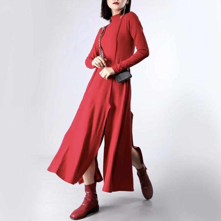 Women Split High Neck Irregular Fall Dresses