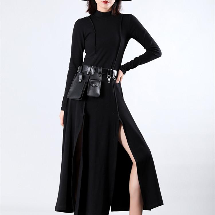 Women Split High Neck Irregular Fall Dresses