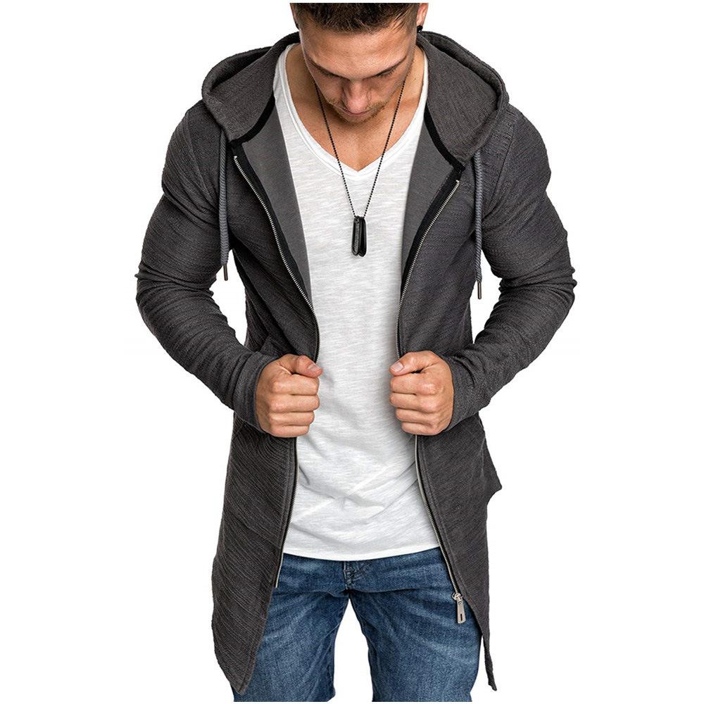 Men Long Sleeves Zipper Long Hoody Overcoat-STYLEGOING